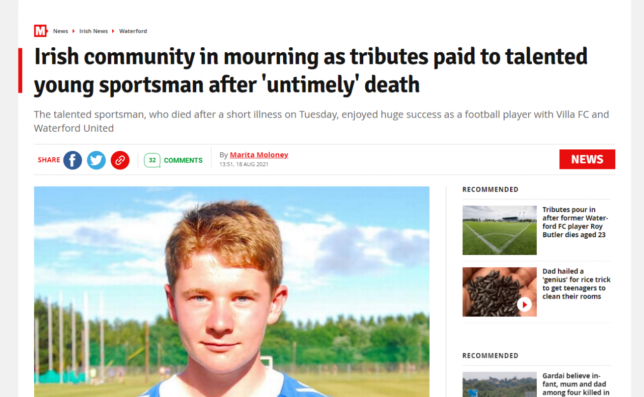 Śmierć sportowca Irlandczyka