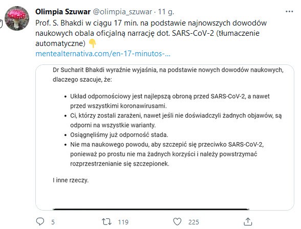 Dr Sucharit Bhakdi przedstawia kolejne dowody naukowe o SARS-COV-2